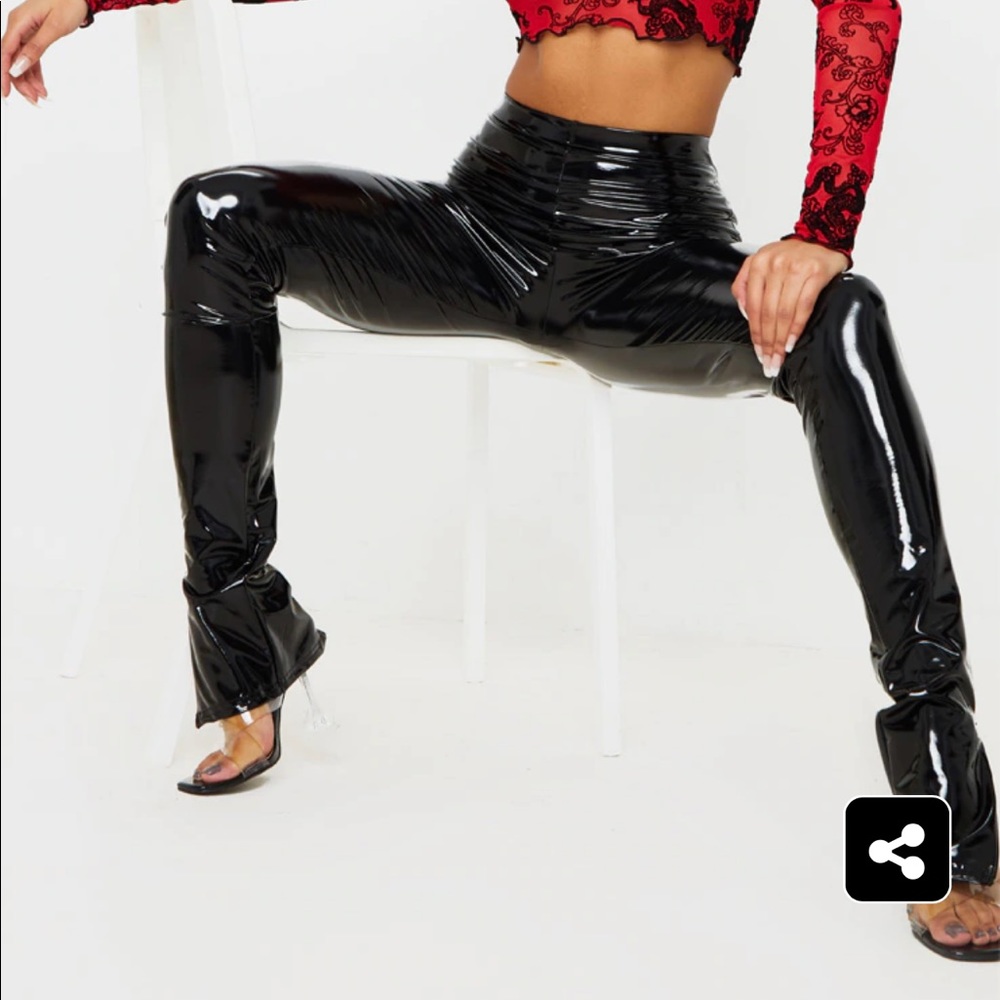NWT. Pretty little thing vinyl split hem pants